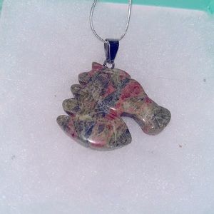 Hippie Boho Unakite Horse 🐎 Silver 24” Neck…